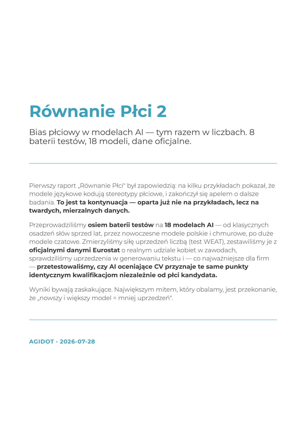 Okładka raportu „Równanie Płci 2”