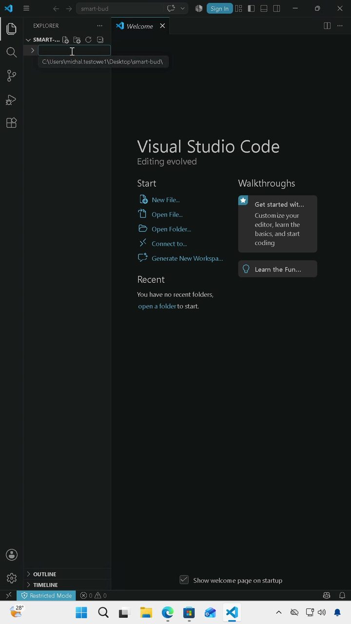 VS Code z otwartym folderem projektu