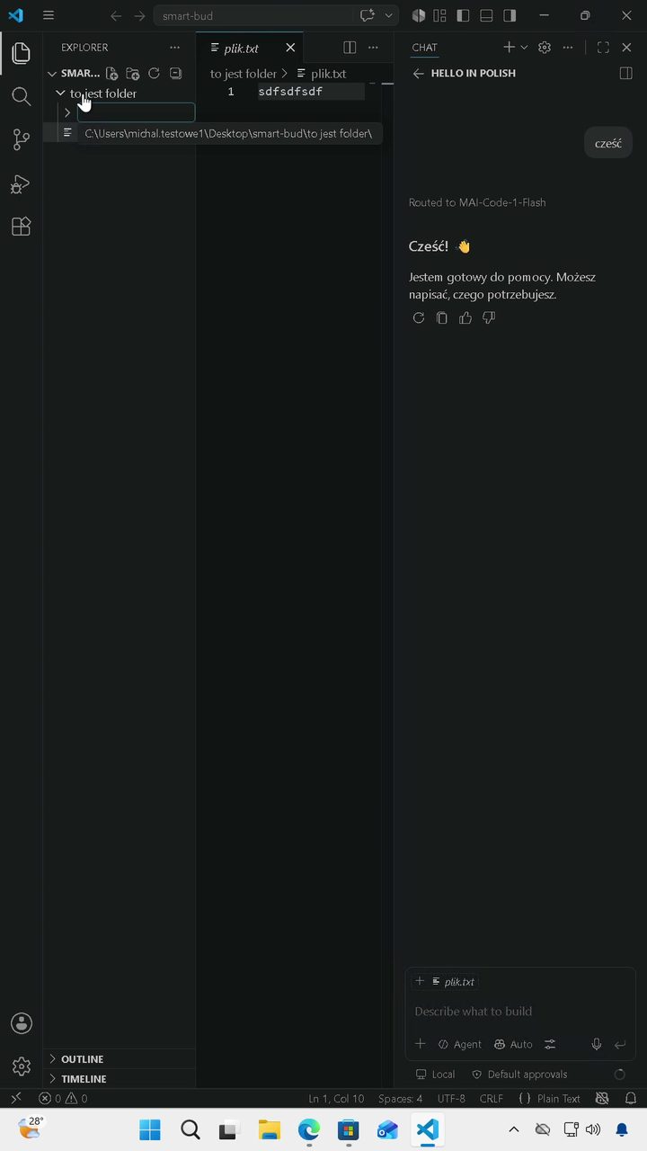 Test czatu GitHub Copilot w VS Code