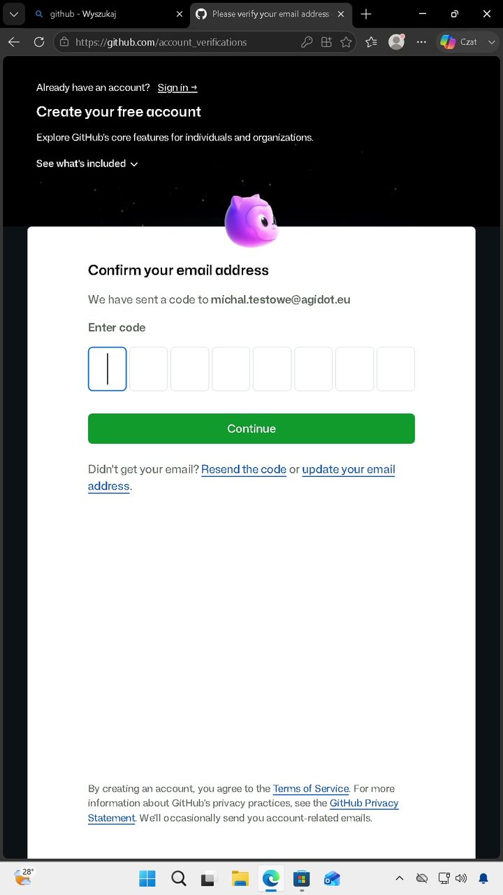 Potwierdzenie adresu e-mail na GitHub
