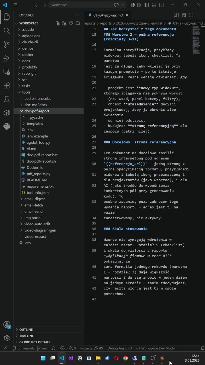 Wygenerowane wytyczne AI-first w pliku Markdown