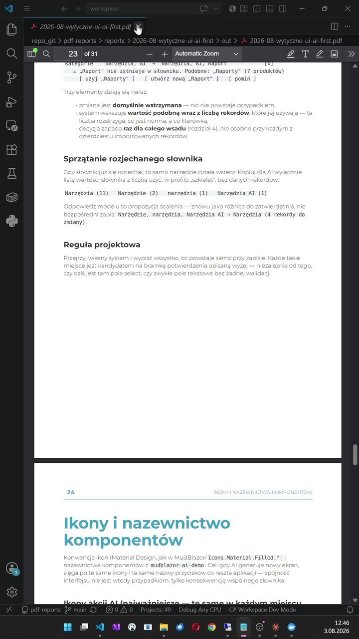 Gotowy raport PDF ze złożonym układem i tabelami