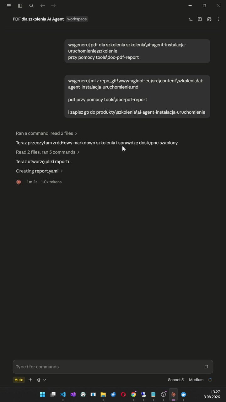 Generowanie PDF-a szkolenia i tworzenie pliku report.yaml